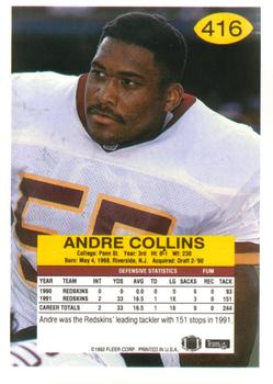 1992 Fleer #416 Andre Collins Back