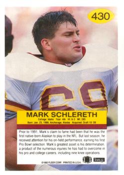 1992 Fleer #430 Mark Schlereth Back