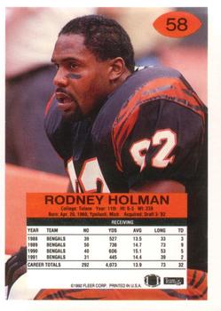 1992 Fleer #58 Rodney Holman Back