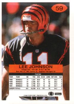 1992 Fleer #59 Lee Johnson Back
