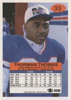 1992 Fleer #33 Thurman Thomas Back
