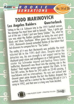 1992 Fleer - Rookie Sensations #14 Todd Marinovich Back