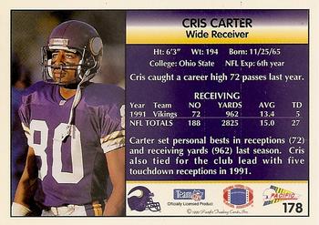 1992 Pacific #178 Cris Carter Back