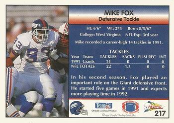 1992 Pacific #217 Mike Fox Back