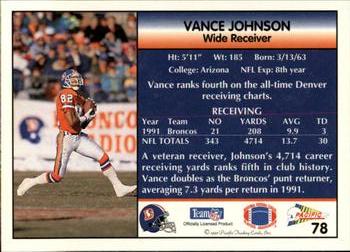 1992 Pacific #78 Vance Johnson Back