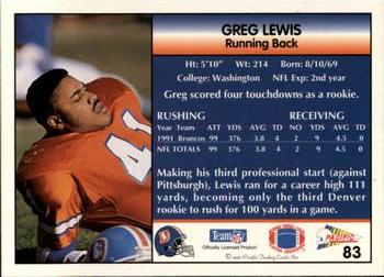 1992 Pacific #83 Greg Lewis Back