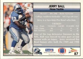 1992 Pacific #87 Jerry Ball Back