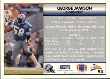 1992 Pacific #93 George Jamison Back