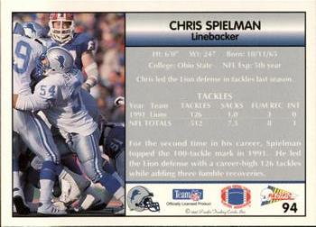 1992 Pacific #94 Chris Spielman Back
