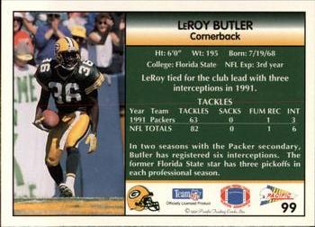 1992 Pacific #99 LeRoy Butler Back