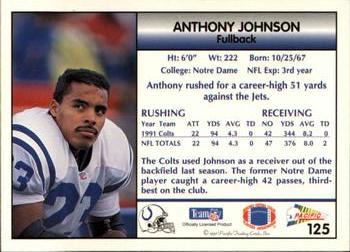 1992 Pacific #125 Anthony Johnson Back