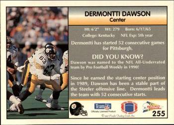 1992 Pacific #255 Dermontti Dawson Back