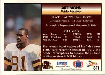 1992 Pacific #311 Art Monk Back
