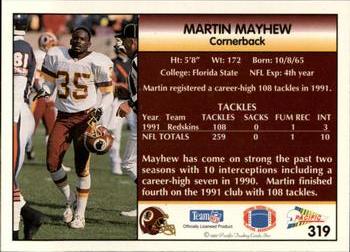 1992 Pacific #319 Martin Mayhew Back