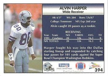 1992 Pacific #394 Alvin Harper Back