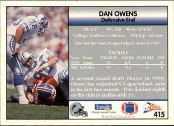 1992 Pacific #415 Dan Owens Back