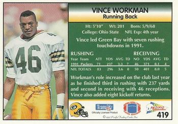 1992 Pacific #419 Vince Workman Back