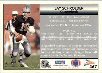 1992 Pacific #467 Jay Schroeder Back