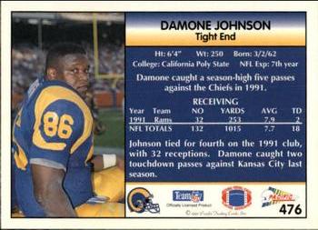 1992 Pacific #476 Damone Johnson Back