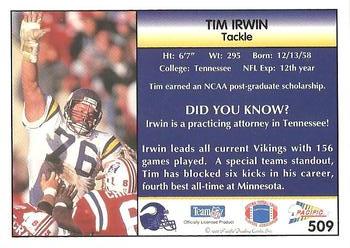 1992 Pacific #509 Tim Irwin Back