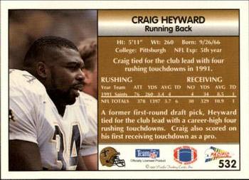 1992 Pacific #532 Craig Heyward Back