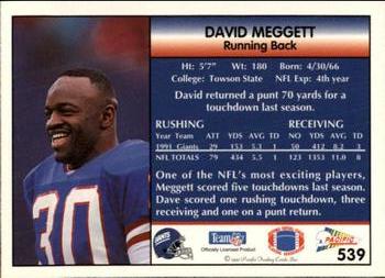 1992 Pacific #539 David Meggett Back