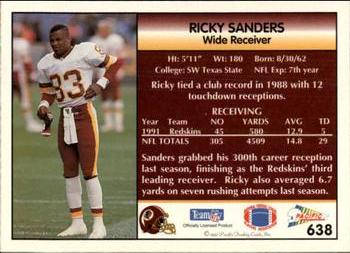 1992 Pacific #638 Ricky Sanders Back