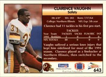 1992 Pacific #643 Clarence Vaughn Back