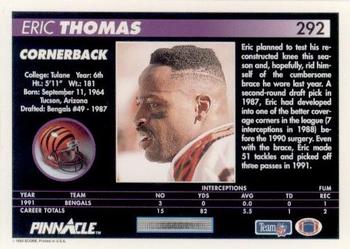 1992 Pinnacle #292 Eric Thomas Back