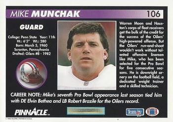 1992 Pinnacle #106 Mike Munchak Back