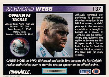 1992 Pinnacle #137 Richmond Webb Back