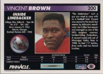 1992 Pinnacle #200 Vincent Brown Back