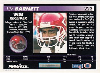1992 Pinnacle #223 Tim Barnett Back
