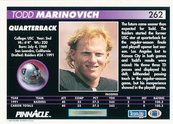 1992 Pinnacle #262 Todd Marinovich Back