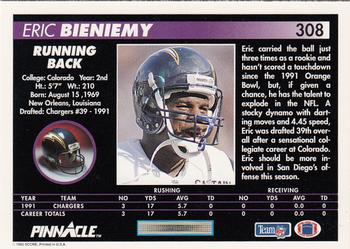 1992 Pinnacle #308 Eric Bieniemy Back