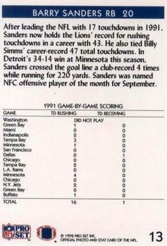 1992 Pro Set #13 Barry Sanders Back