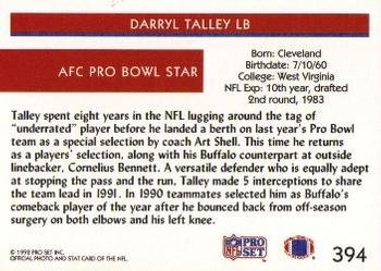1992 Pro Set #394 Darryl Talley Back