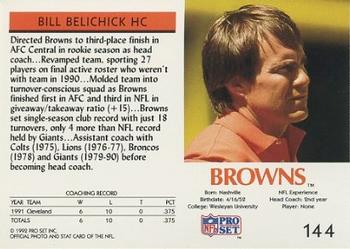 1992 Pro Set #144 Bill Belichick Back