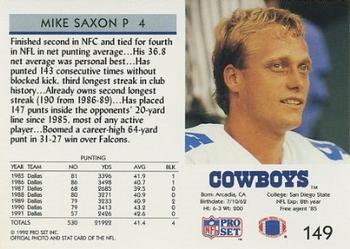1992 Pro Set #149 Mike Saxon Back