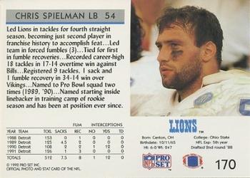 1992 Pro Set #170 Chris Spielman Back