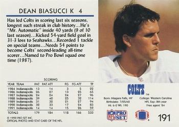 1992 Pro Set #191 Dean Biasucci Back