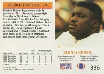 1992 Pro Set #336 Reuben Davis Back