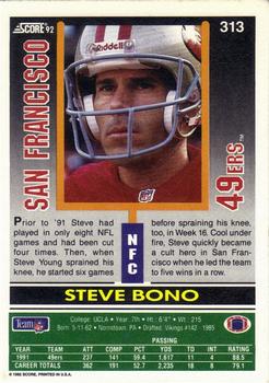 1992 Score #313 Steve Bono Back