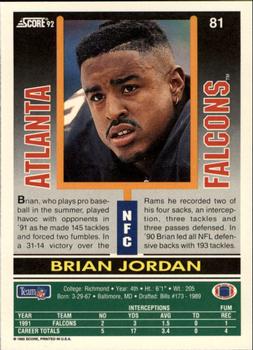1992 Score #81 Brian Jordan Back