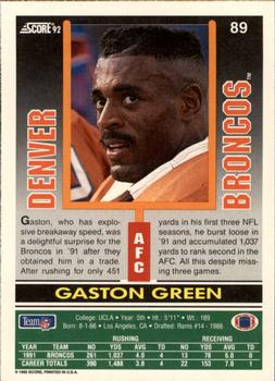 1992 Score #89 Gaston Green Back