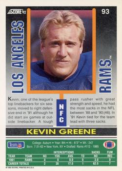 1992 Score #93 Kevin Greene Back