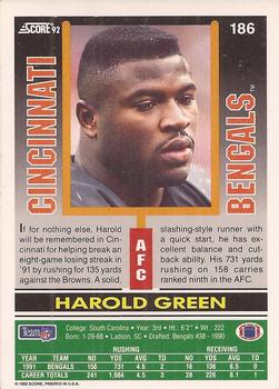 1992 Score #186 Harold Green Back