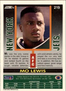 1992 Score #219 Mo Lewis Back