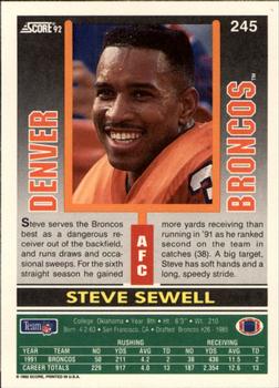 1992 Score #245 Steve Sewell Back