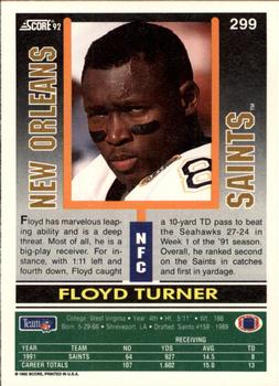 1992 Score #299 Floyd Turner Back